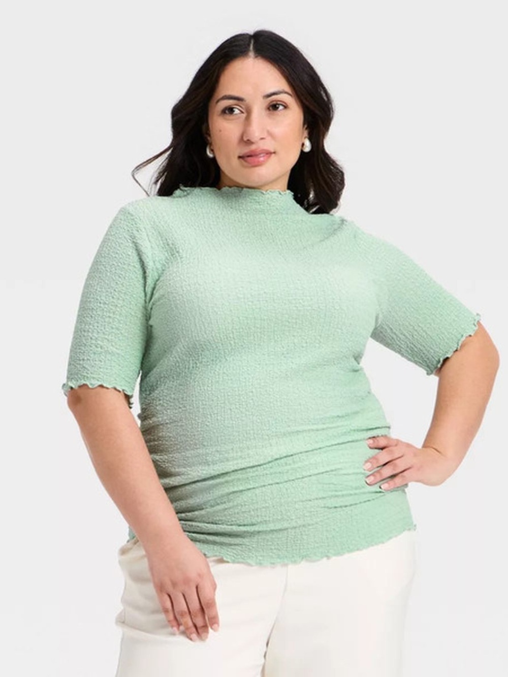 a new day Mint Green Textured Mock Neck Ribbed Top
